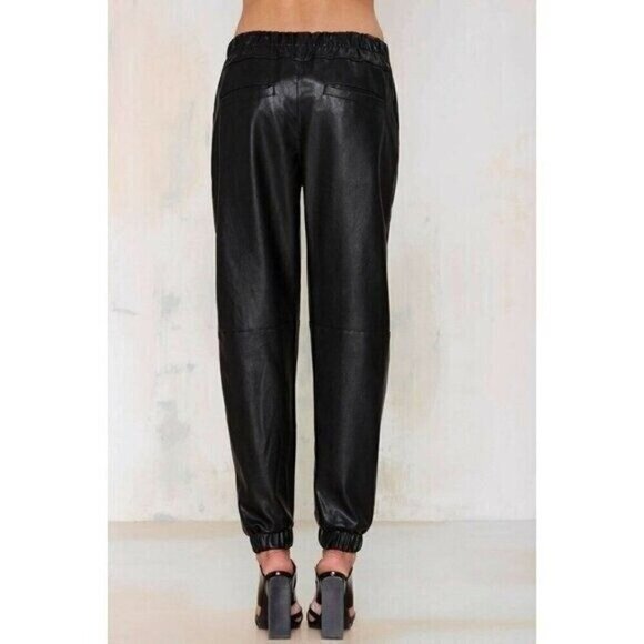 Nasty Gal Women's Black Run with It Vegan Leather Jogger Pants Size S - Picture 8 of 16